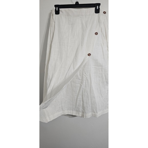 Chartou Linen Blend Wrap A Line Skirt Women's Large White Elastic Pockets Midi - Picture 4 of 9